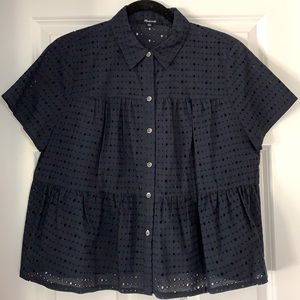 Madewell navy eyelet tiered top